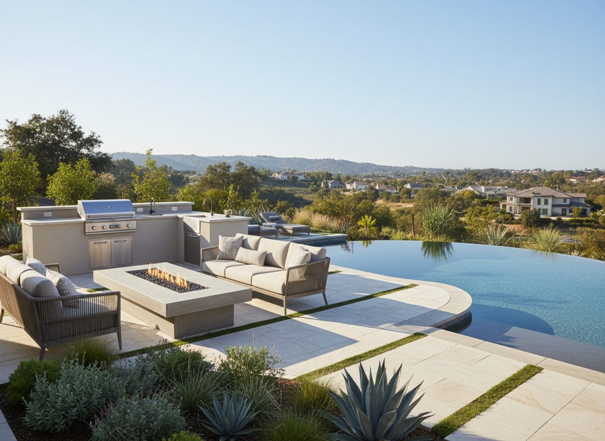 Custom backyard with pool and outdoor living